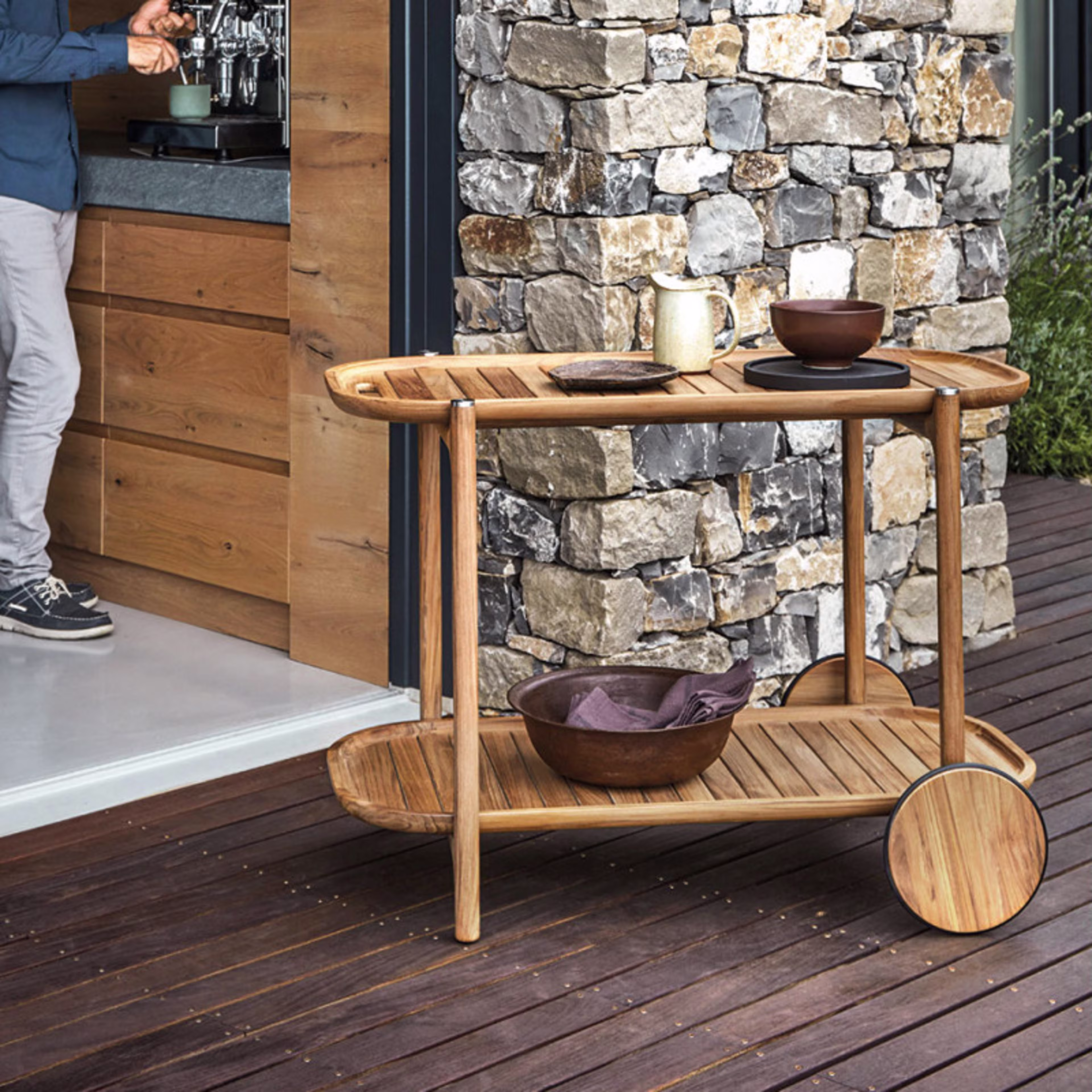 Gloster 41" Teak Oval Outdoor Bar Cart