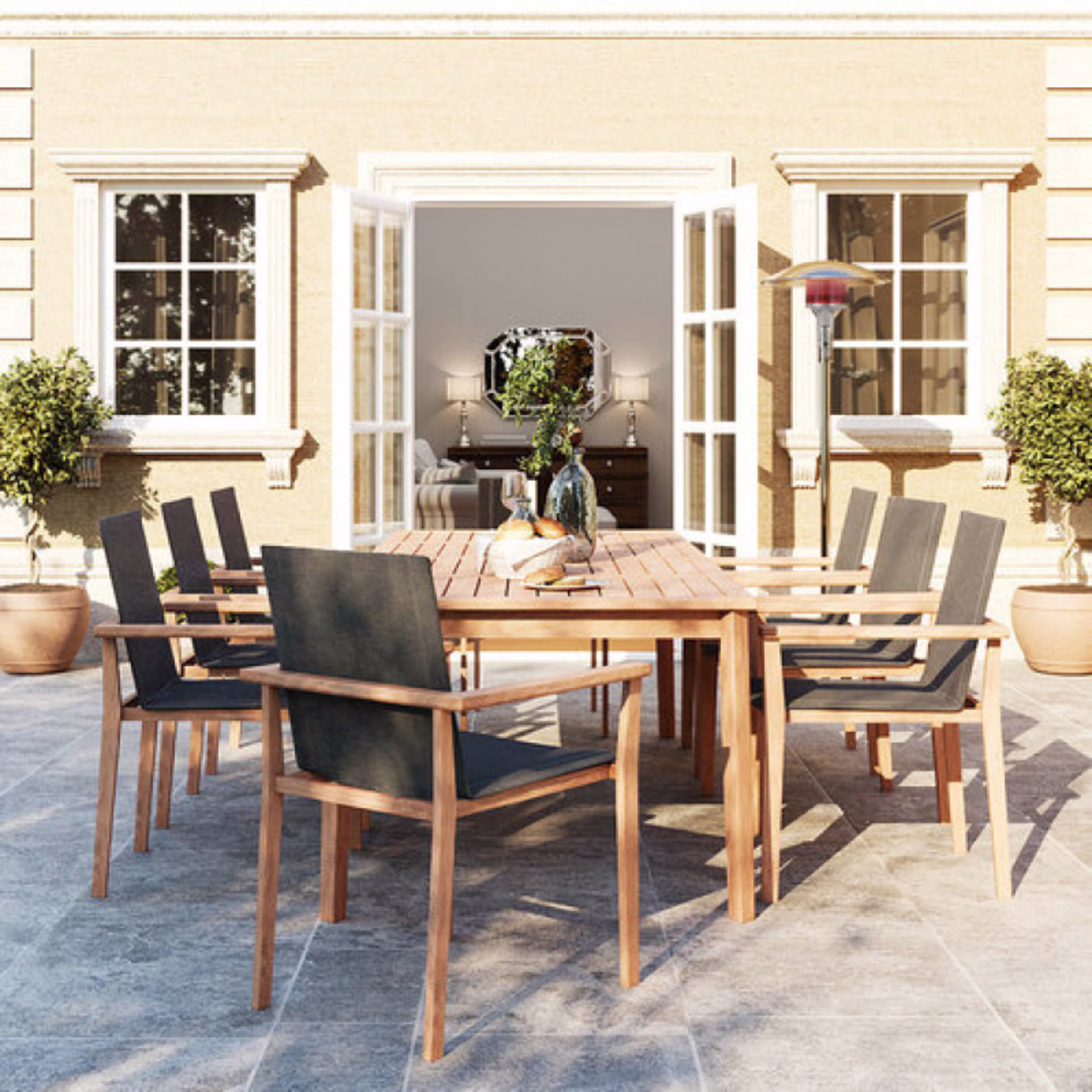 POVL Outdoor Menlo 7-Piece 95" Rectangular Patio Dining Set with Armchairs