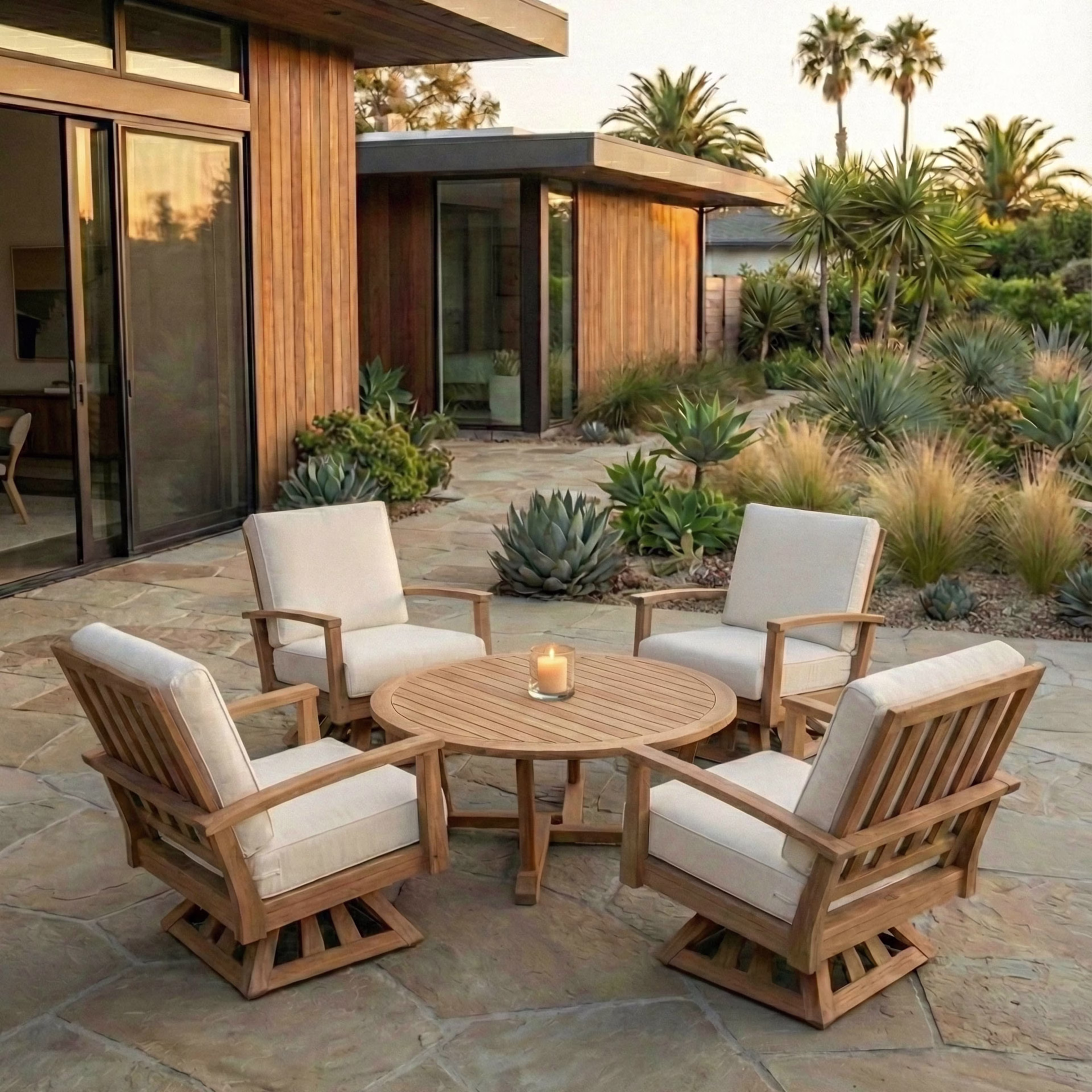 POVL Outdoor Calera Teak Swivel Rocker Lounge Chair