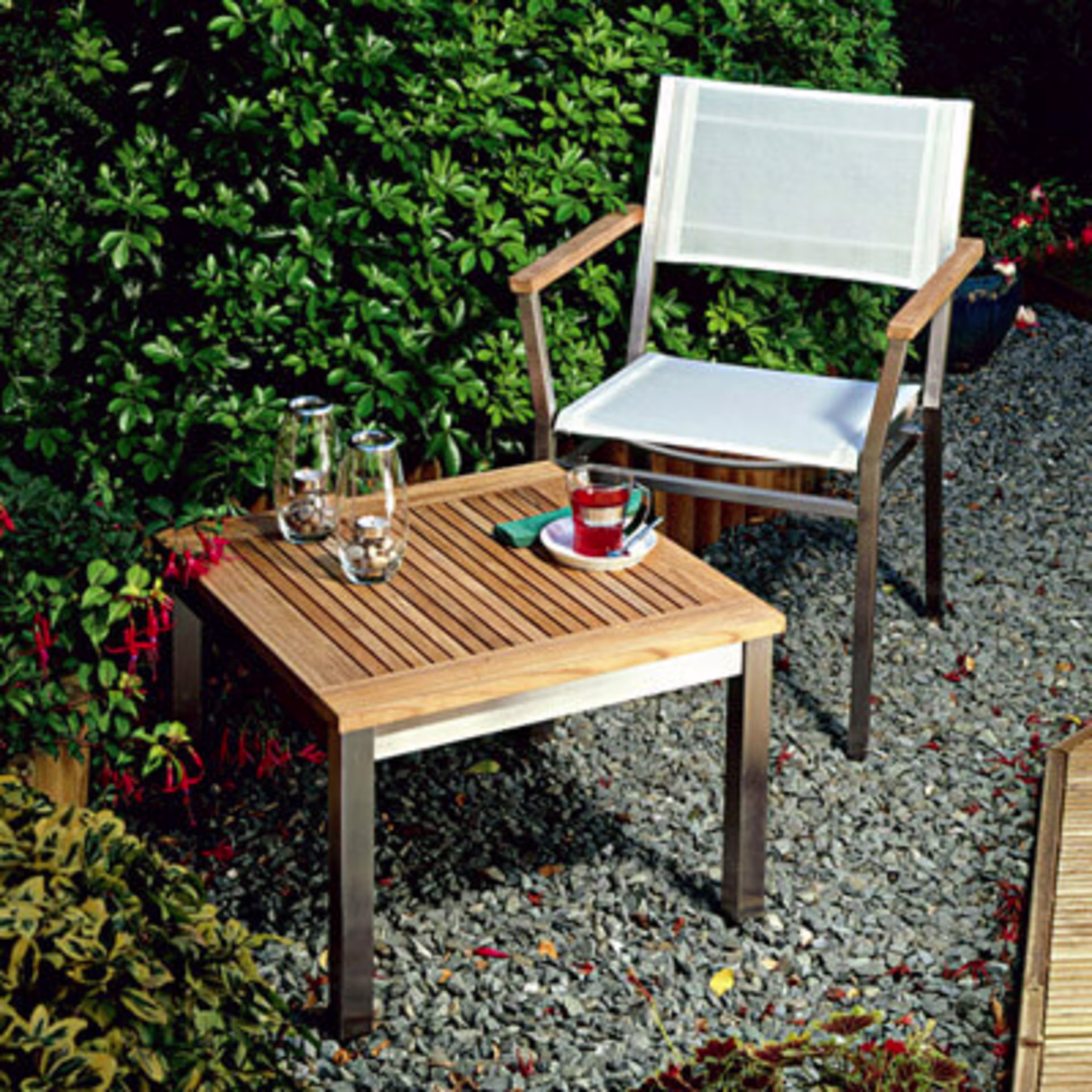 Barlow Tyrie Equinox 17" Stainless Steel Square Side Table - Teak Top