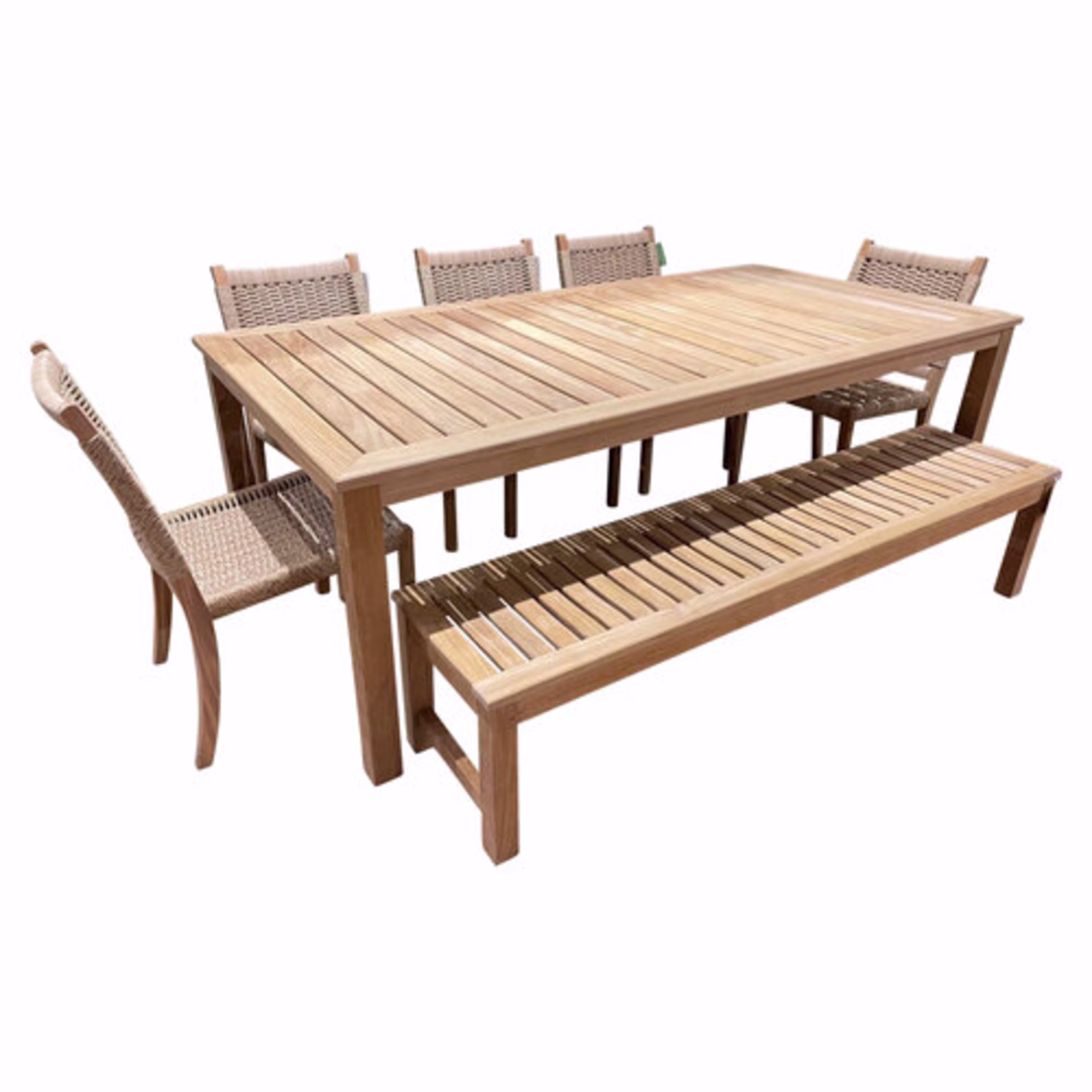Kingsley Bate Wainscott/Hudson 7-Piece Rectangular Patio Dining Set with Waverley Bench