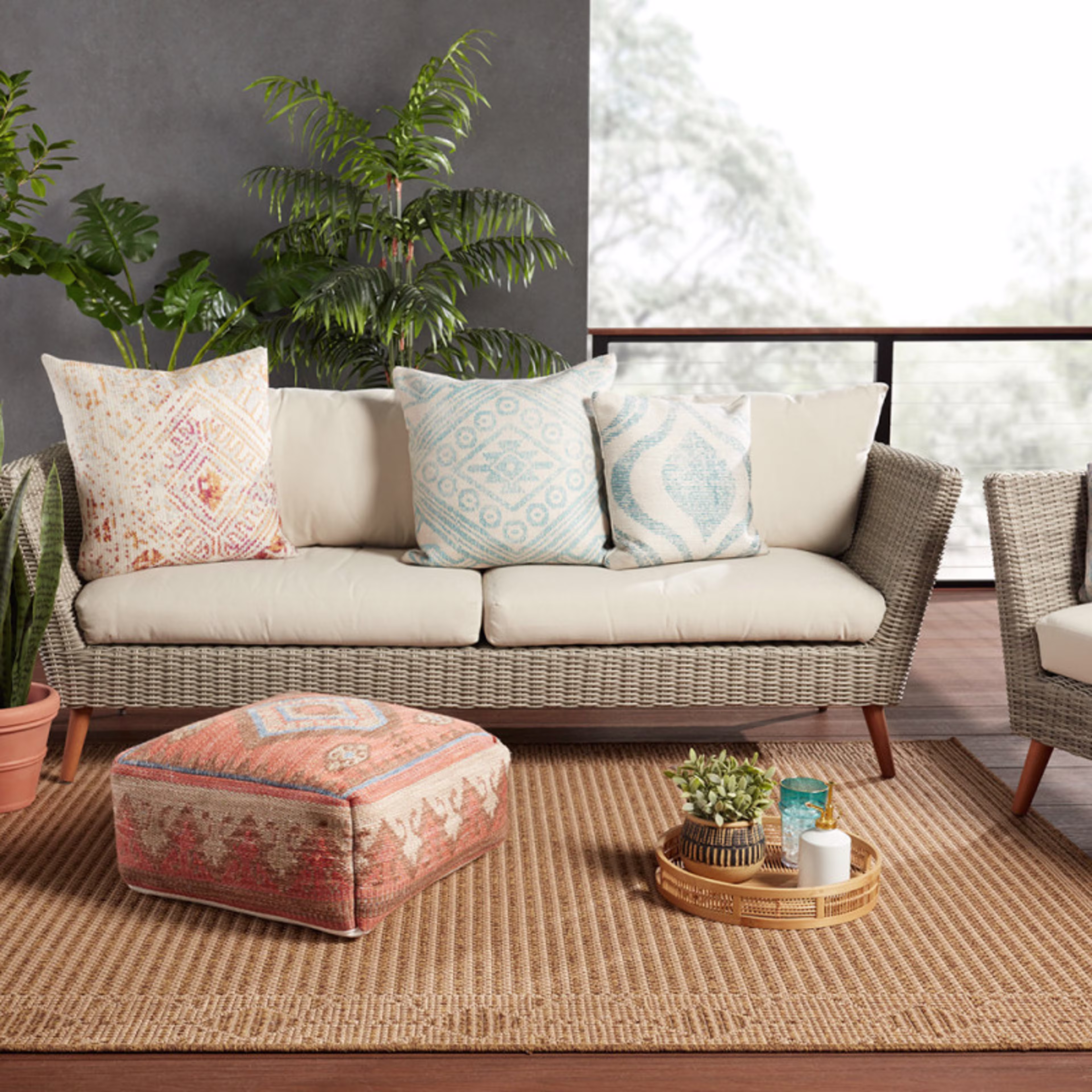 Jaipur Living Ember Tribal Orange Cuboid Outdoor Pouf