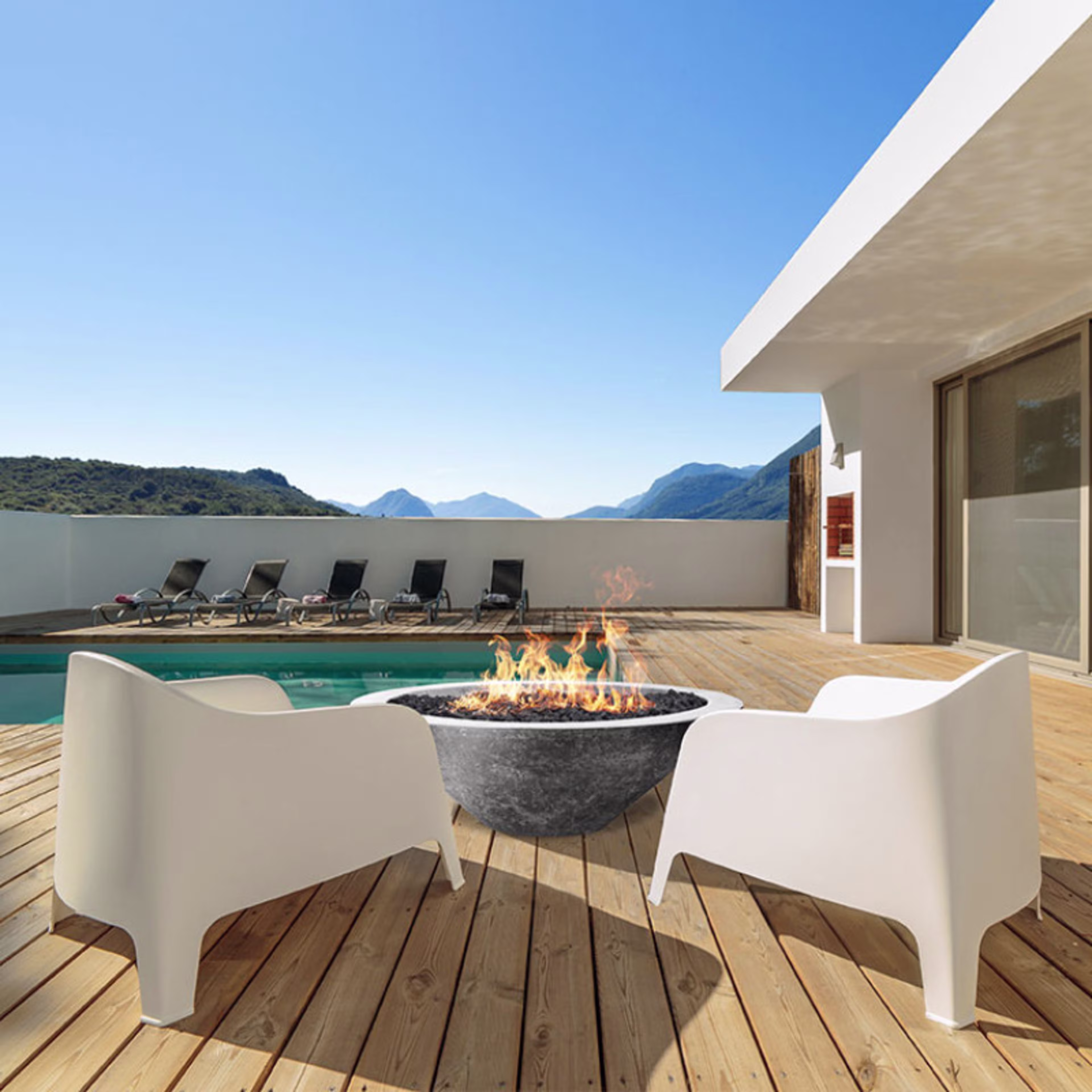 Prism Hardscapes Embarcadero Pedestal Round 31" Concrete Gas Fire Bowl