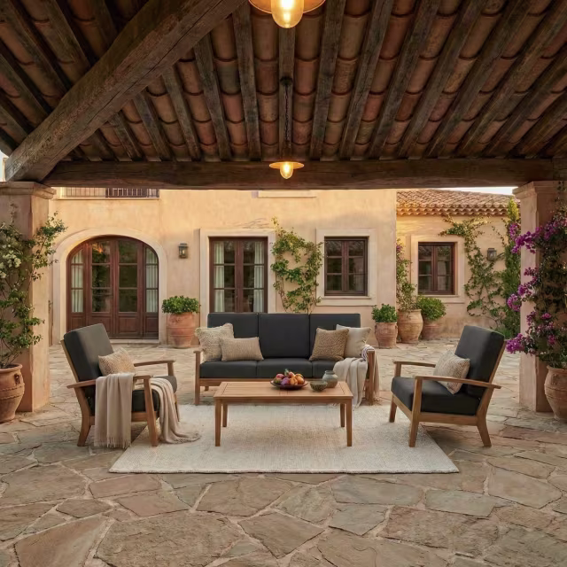 POVL Outdoor Calera 4-Piece Reclining Lounge Chair and Sofa Outdoor Lounging Set