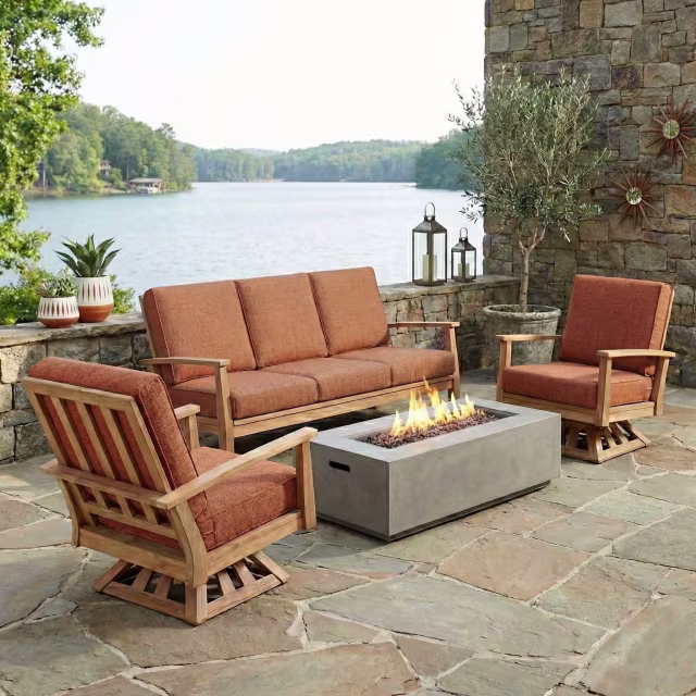POVL Outdoor Calera 3-Piece Swivel Rocker and Sofa Outdoor Lounging Set