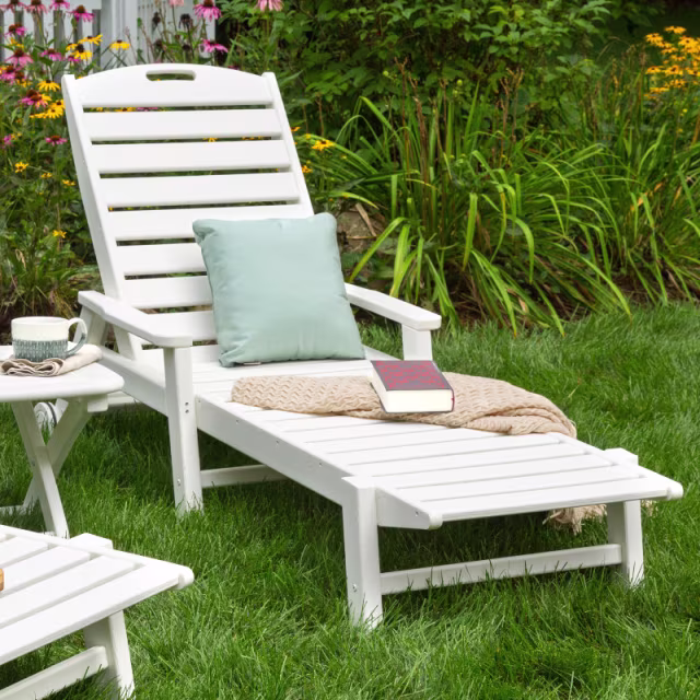 Polywood Nautical Stacking Chaise Lounge with Arms and Wheels