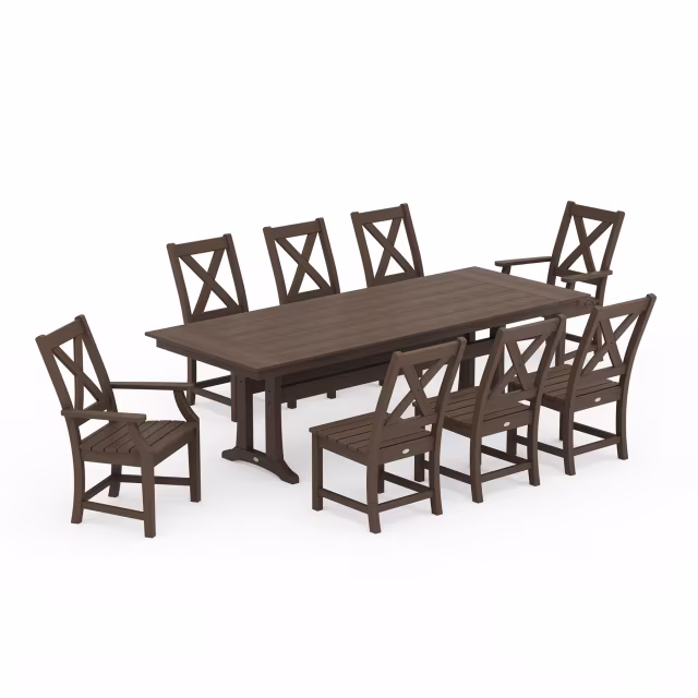 Polywood Braxton 9-Piece Farmhouse Dining Set with Trestle Legs