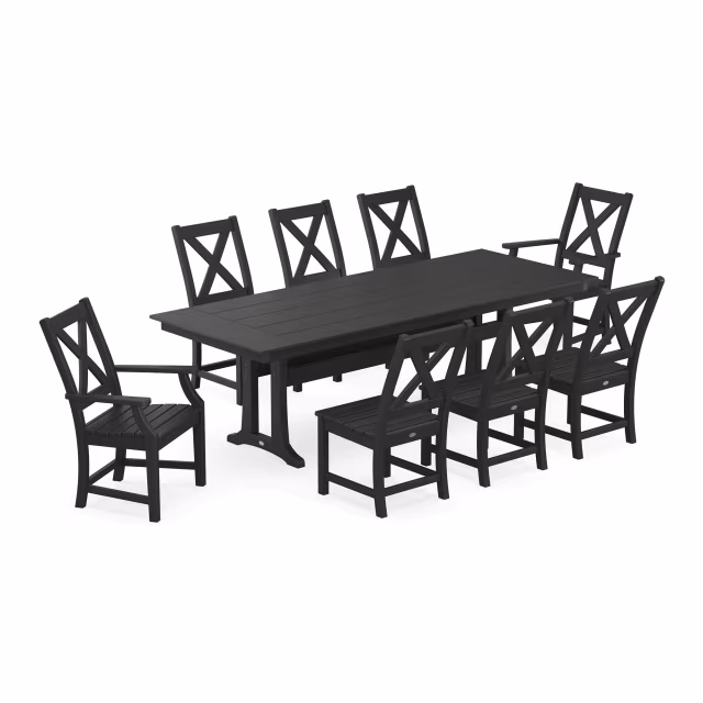 Polywood Braxton 9-Piece Farmhouse Dining Set with Trestle Legs