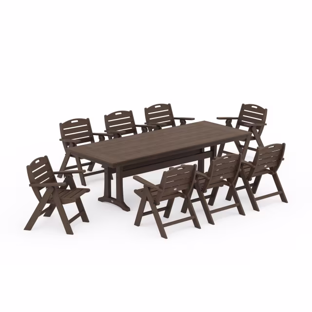 Polywood Nautical Lowback 9-Piece Farmhouse Dining Set with Trestle Legs