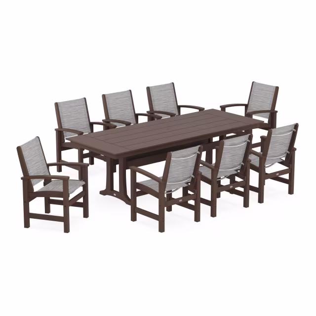Polywood Coastal 9-Piece Farmhouse Dining Set with Trestle Legs