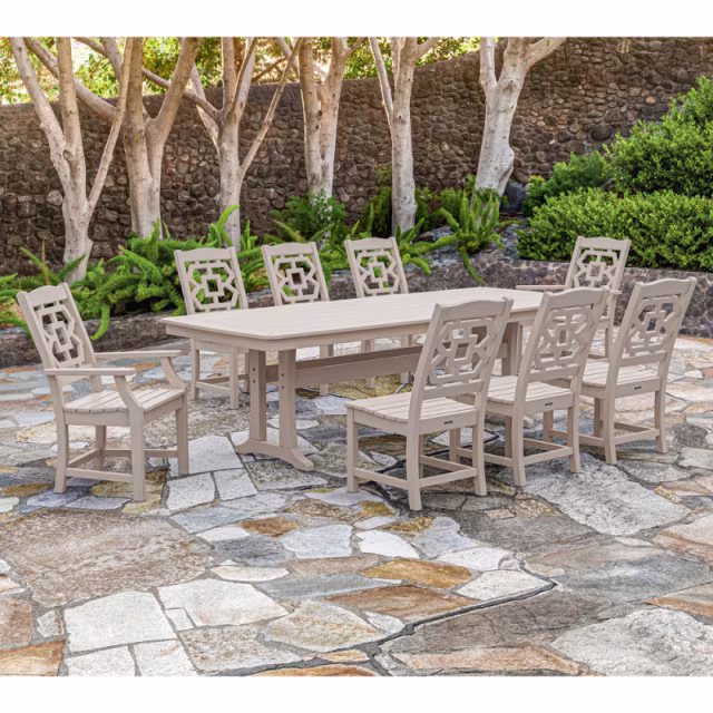 Polywood Chinoiserie 9-Piece Dining Set with Trestle Legs
