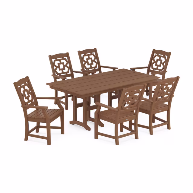 Polywood Chinoiserie Arm Chair 7-Piece Farmhouse Dining Set