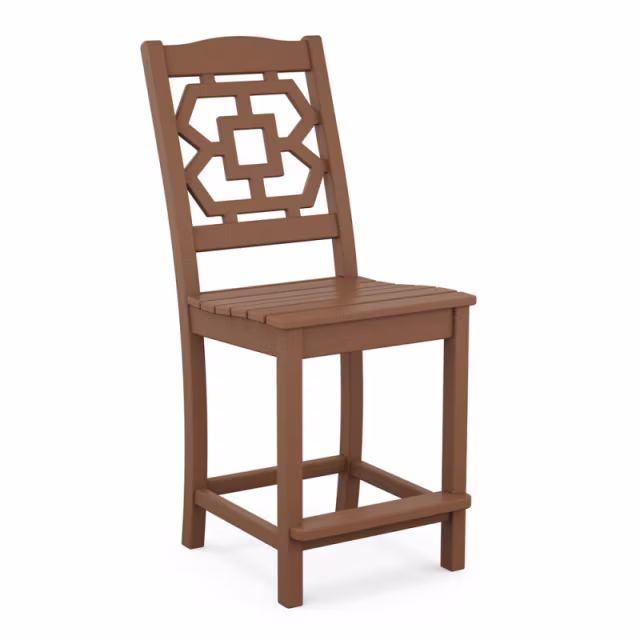 Polywood Chinoiserie 9-Piece Square Side Chair Counter Set with Trestle Legs