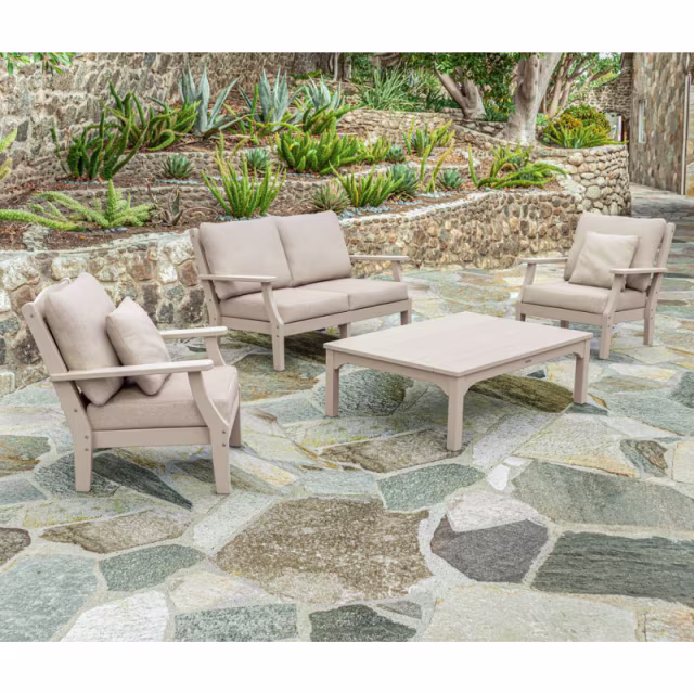 Polywood Chinoiserie 4-Piece Loveseat Deep Seating Set