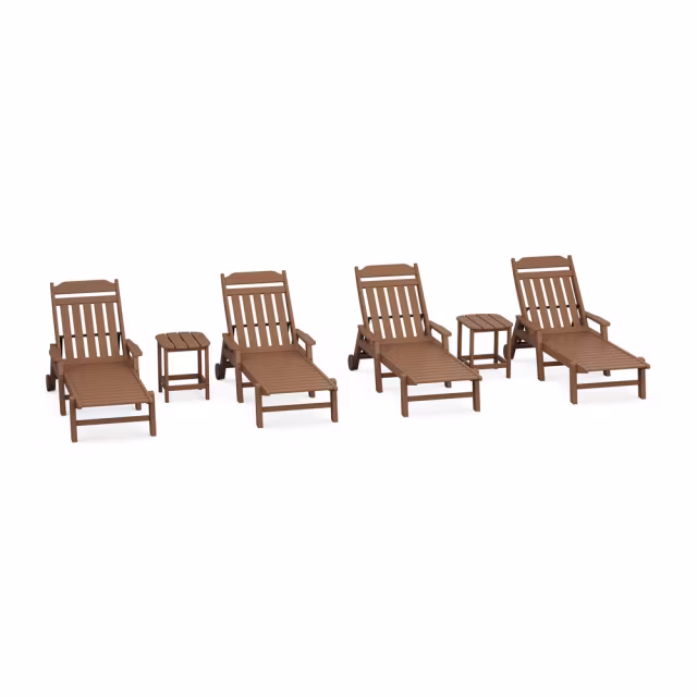 Polywood Cottage 6-Piece Chaise Set with Arms and Wheels