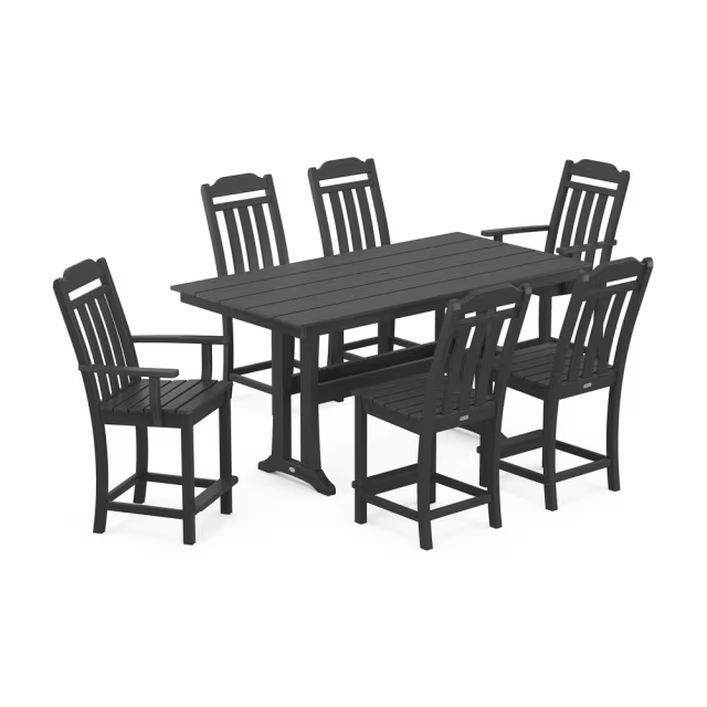 Polywood Cottage 7-Piece Farmhouse Counter Set with Trestle Legs