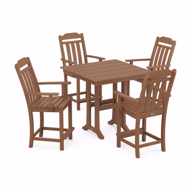 Polywood Cottage 5-Piece Farmhouse Counter Set with Trestle Legs