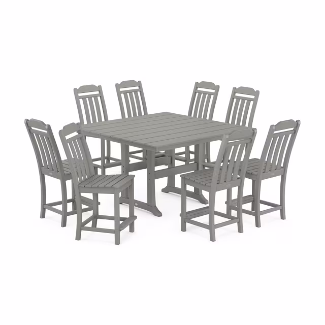 Polywood Cottage 9-Piece Square Farmhouse Side Chair Counter Set with Trestle Legs