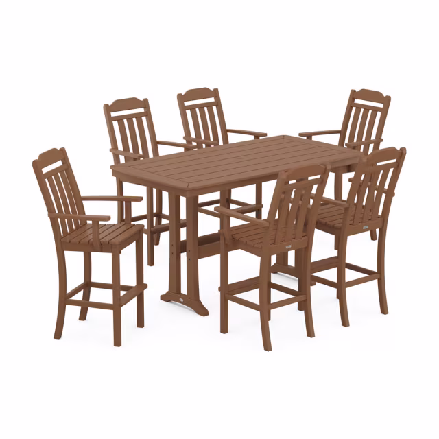Polywood Cottage Arm Chair 7-Piece Bar Set with Trestle Legs