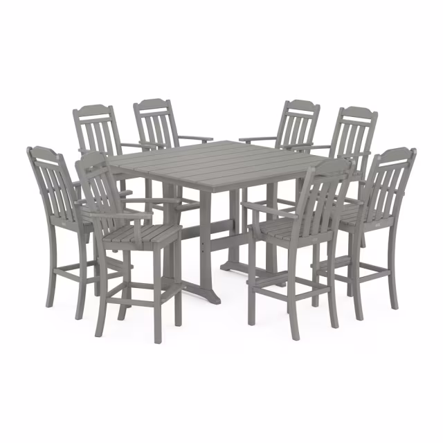 Polywood Cottage 9-Piece Farmhouse Bar Set with Trestle Legs