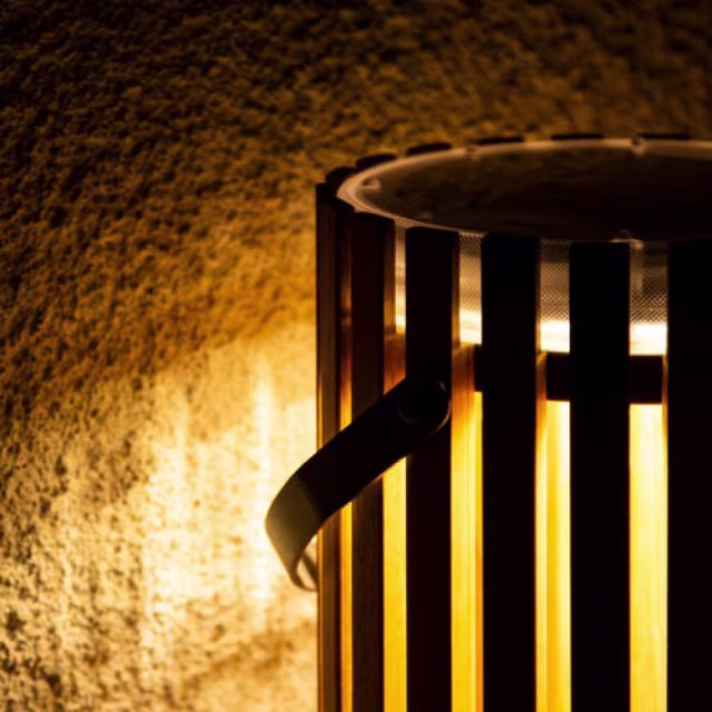 POVL Outdoor Qube Medium Teak Solar LED Lantern - Set of 2
