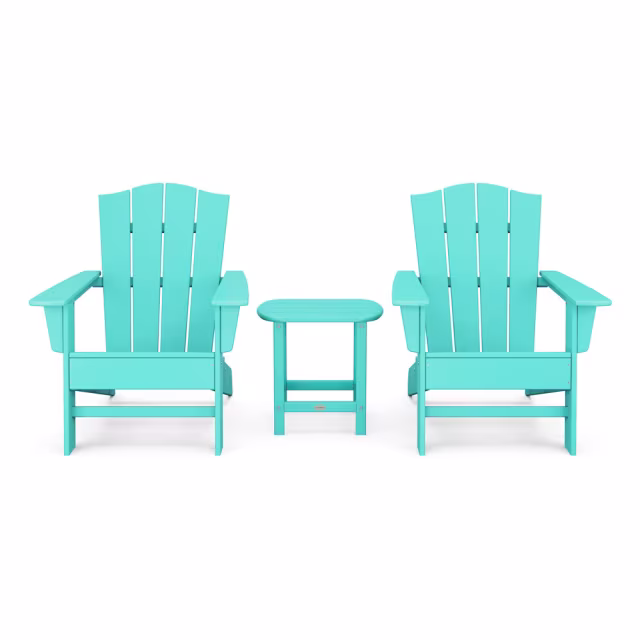 Polywood Wave 3-Piece Adirondack Chair Set with The Crest Chairs