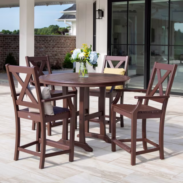 Polywood Braxton 5-Piece Nautical Trestle Arm Chair Counter Set