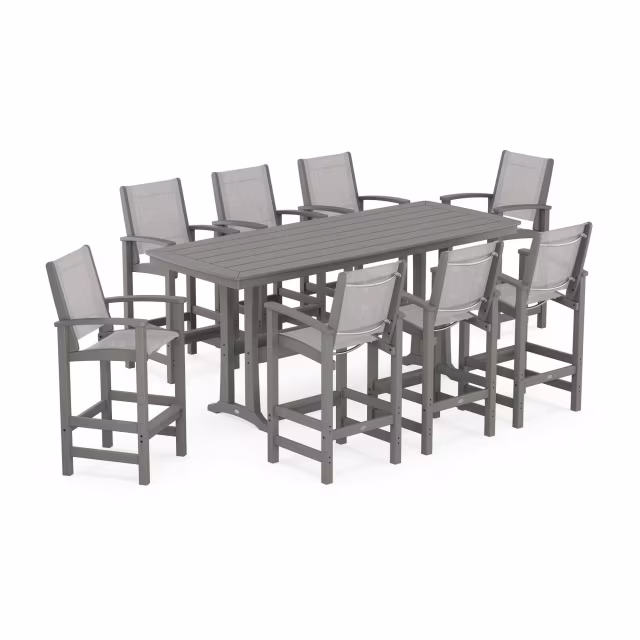 Polywood Coastal 9-Piece Bar Set with Trestle Legs