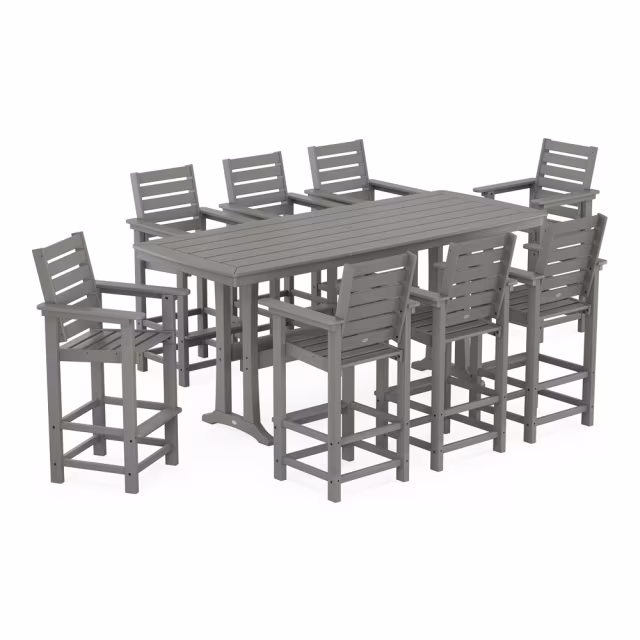 Polywood Captain 9-Piece Bar Set with Trestle Legs