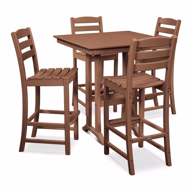 Polywood La Casa Cafe 5-Piece Farmhouse Trestle Bar Set