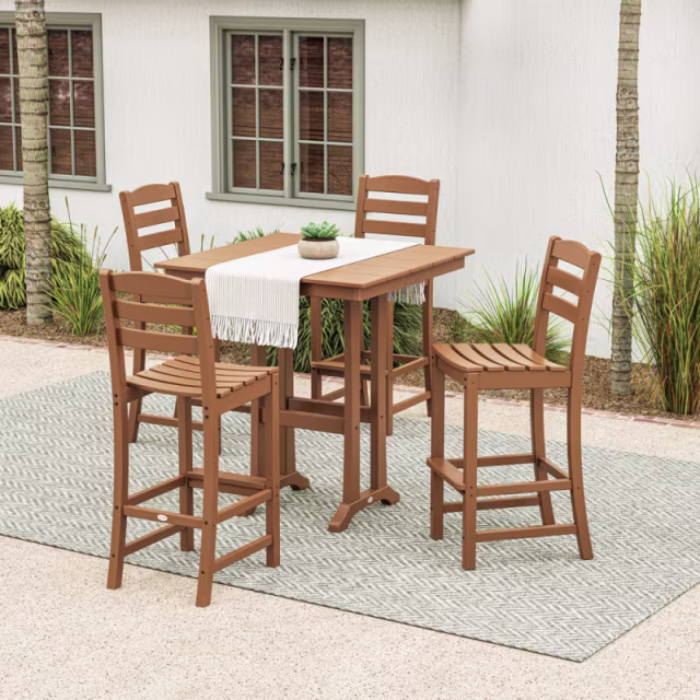 Polywood La Casa Cafe 5-Piece Farmhouse Trestle Bar Set