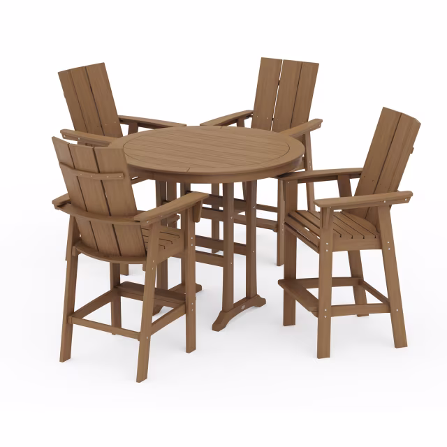 Polywood Modern Curveback Adirondack 5-Piece Nautical Trestle Bar Set