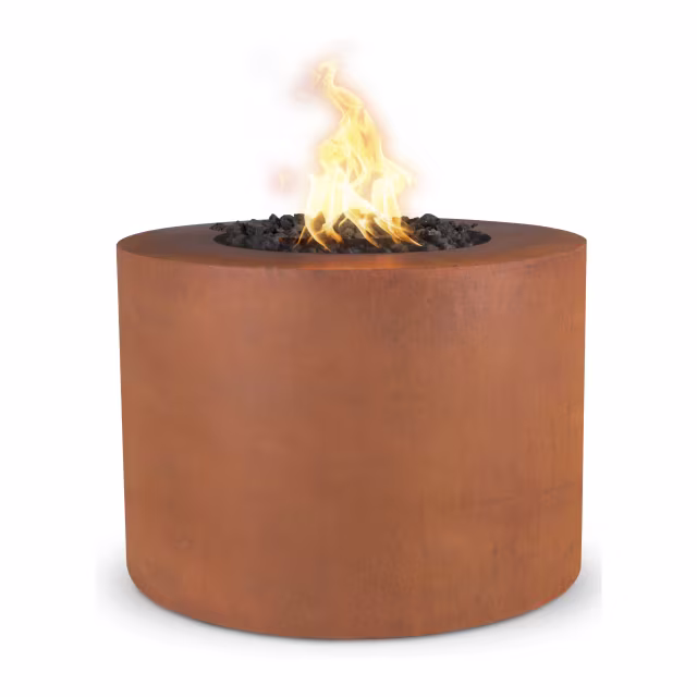 The Outdoor Plus Beverly 36" Round Cor-Ten Steel Gas Fire Pit w/ Hidden Tank