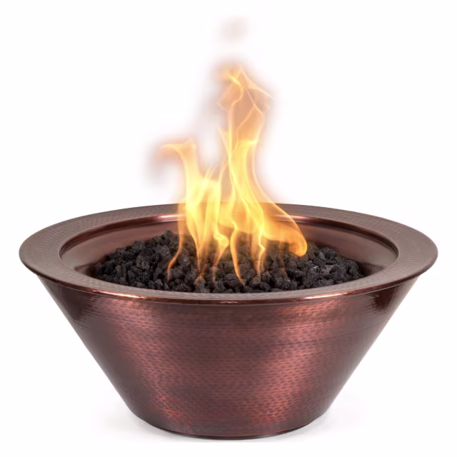 The Outdoor Plus Cazo 30" Round Hammered Copper Gas Fire Bowl