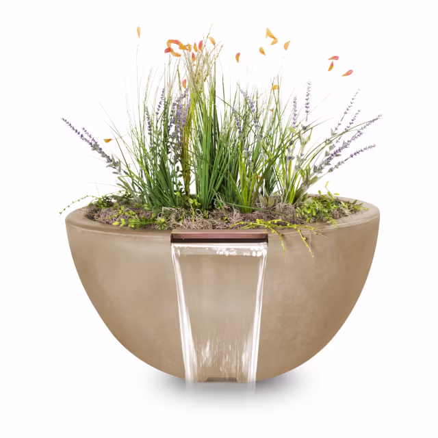 The Outdoor Plus Luna 30" GFR Concrete Planter & Water Bowl