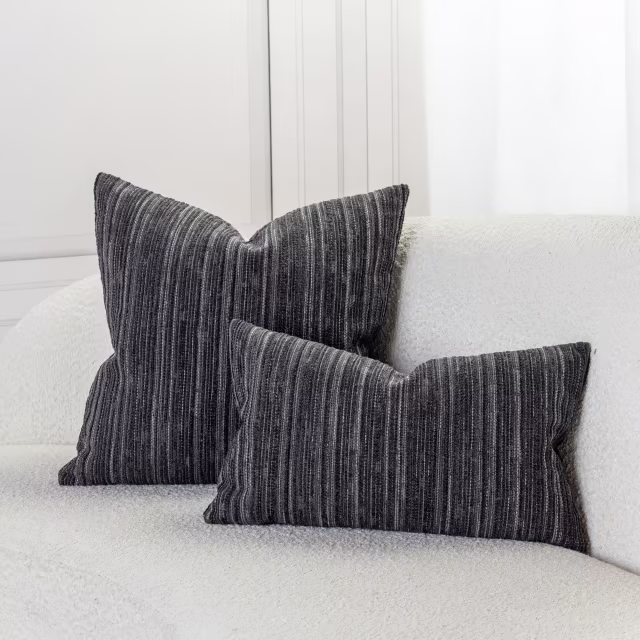 Elaine Smith 20" x 12" Luxe Stripe Charcoal Lumbar Sunbrella Outdoor Pillow