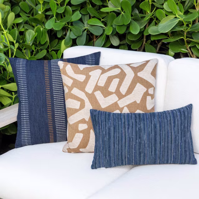 Elaine Smith 20" x 12" Luxe Stripe Indigo Lumbar Sunbrella Outdoor Pillow