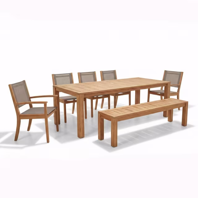 POVL Outdoor Foundation/Calera 7-Piece 97" Rectangular Patio Dining Set with Bench