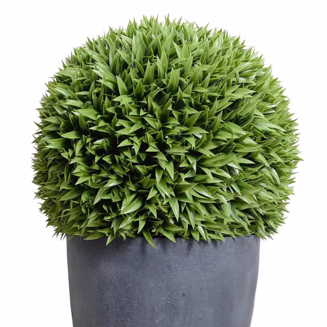 Enduraleaf 23" Faux Broadleaf Podocarpus Ball in Gray Tapered Pot