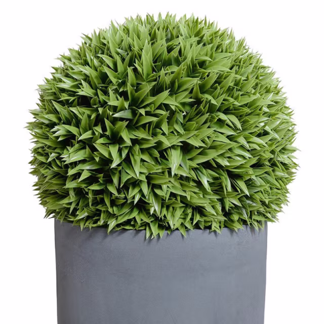 Enduraleaf 23" Faux Broadleaf Podocarpus Ball in 20" Gray Pot