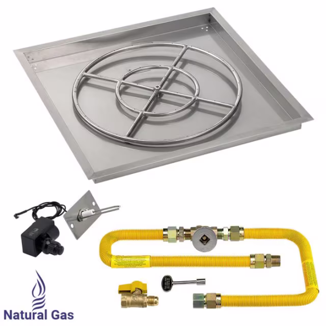 American Fire Products 30" Square Drop-In Pan Spark Ignition Fire Pit Burner Kit - High Capacity