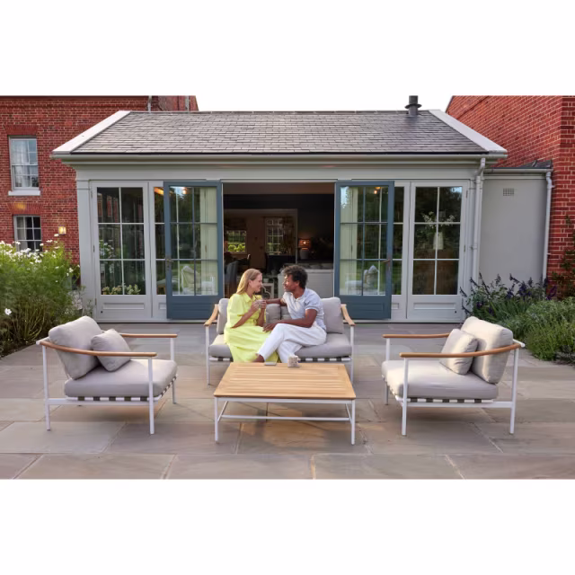 Barlow Tyrie Around Deep Seating Loveseat - Teak Left Arm / Aluminum Right Arm