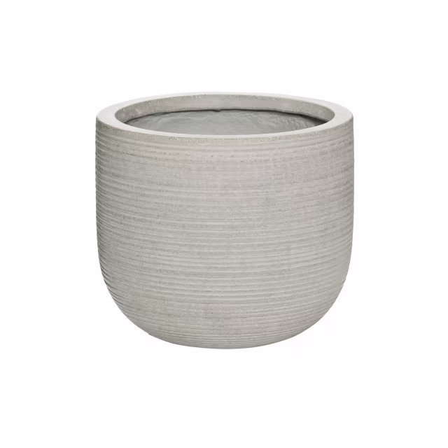 Pottery Pots Ridged Cody 11" Round Ficonstone Planter Pot - Light Grey