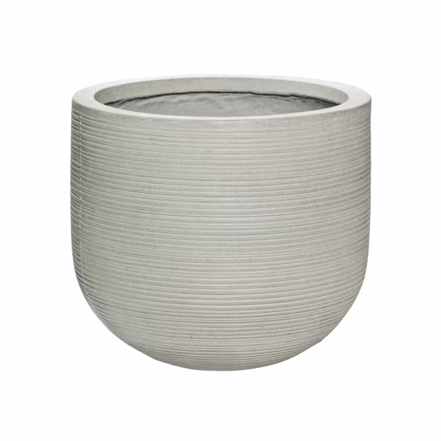 Pottery Pots Ridged Cody 14" Round Ficonstone Planter Pot - Light Grey