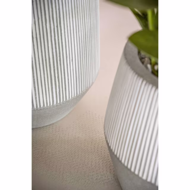 Pottery Pots Ridged Harith 12" Round Ficonstone Planter Pot - White Stripe