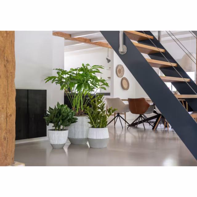 Pottery Pots Ridged Harley 14" Round Ficonstone Planter Pot - White Stripe