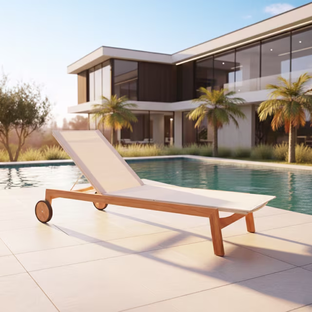 POVL Outdoor Supra Teak Chaise Lounge with Wheels