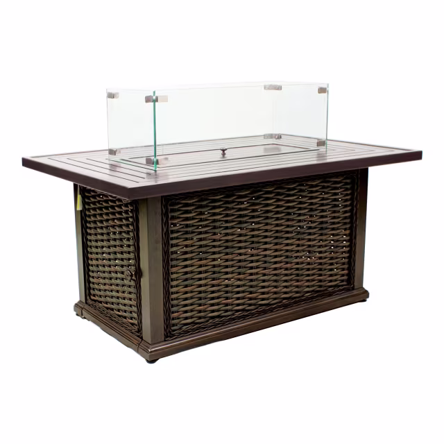 Lane Venture South Hampton 50" Rectangular Wicker Gas Fire Pit W/ Hidden Tank