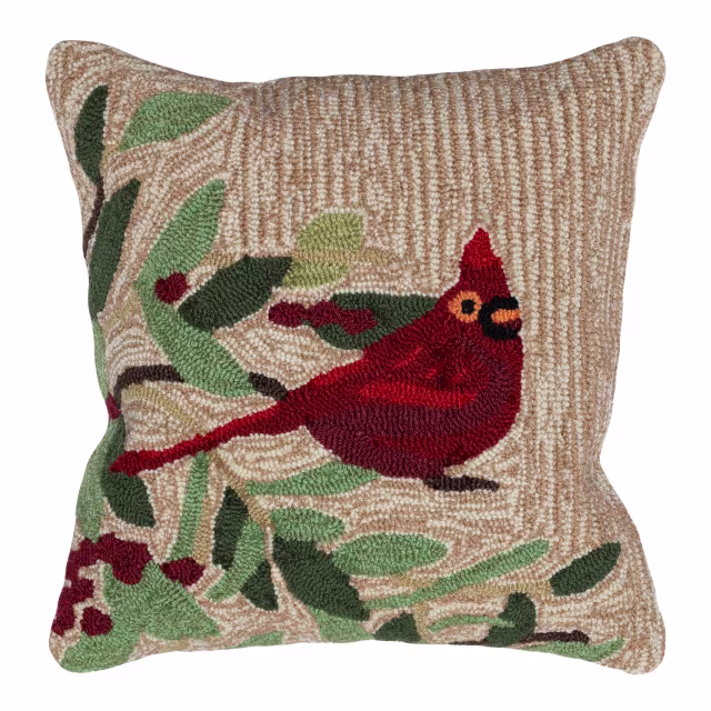 Trans-Ocean 18" x 18" Frontporch Cardinal with Berries Indoor/Outdoor Pillow
