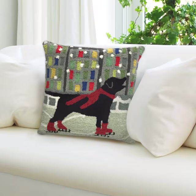 Trans-Ocean 18" x 18" Frontporch Holiday Ice Dog Red Indoor/Outdoor Pillow